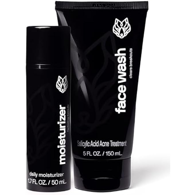 Black Wolf FACE WASH AND OIL-FREE MOISTURIZER GEL BUNDLE FOR OILY SKIN, DEEP CLEAN- 2PC BUNDLE- CHARCOAL POWDER AND SALICYLIC ACID REDUCE ACNE BREAKOUTS AND CLEANSE YOUR SKIN- GIFT SET FOR MEN - Image 1